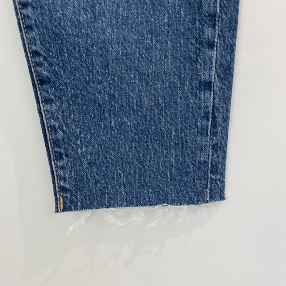 New Good American Slim Straight High Rise Raw Hem Ankle Jeans Blue Size 0 / 25 - Picture 8 of 16